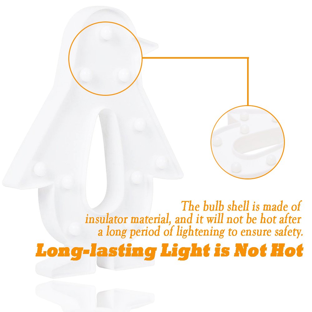 GlowPenguin: Marquee LED Night Light (Battery Powered, Wall/Table Decor)