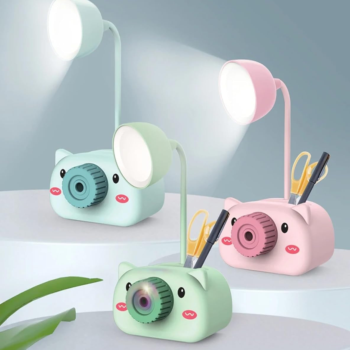 PiggyGlow: Rechargeable LED Table Lamp with Pen Holder & Sharpener