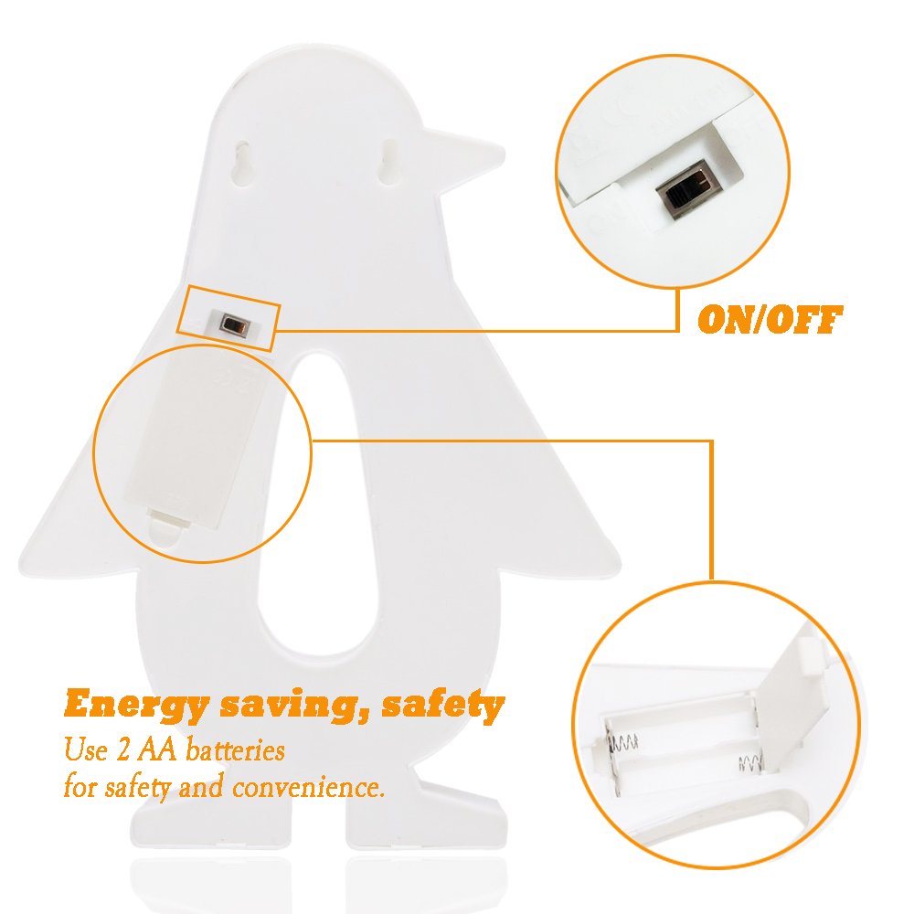 GlowPenguin: Marquee LED Night Light (Battery Powered, Wall/Table Decor)