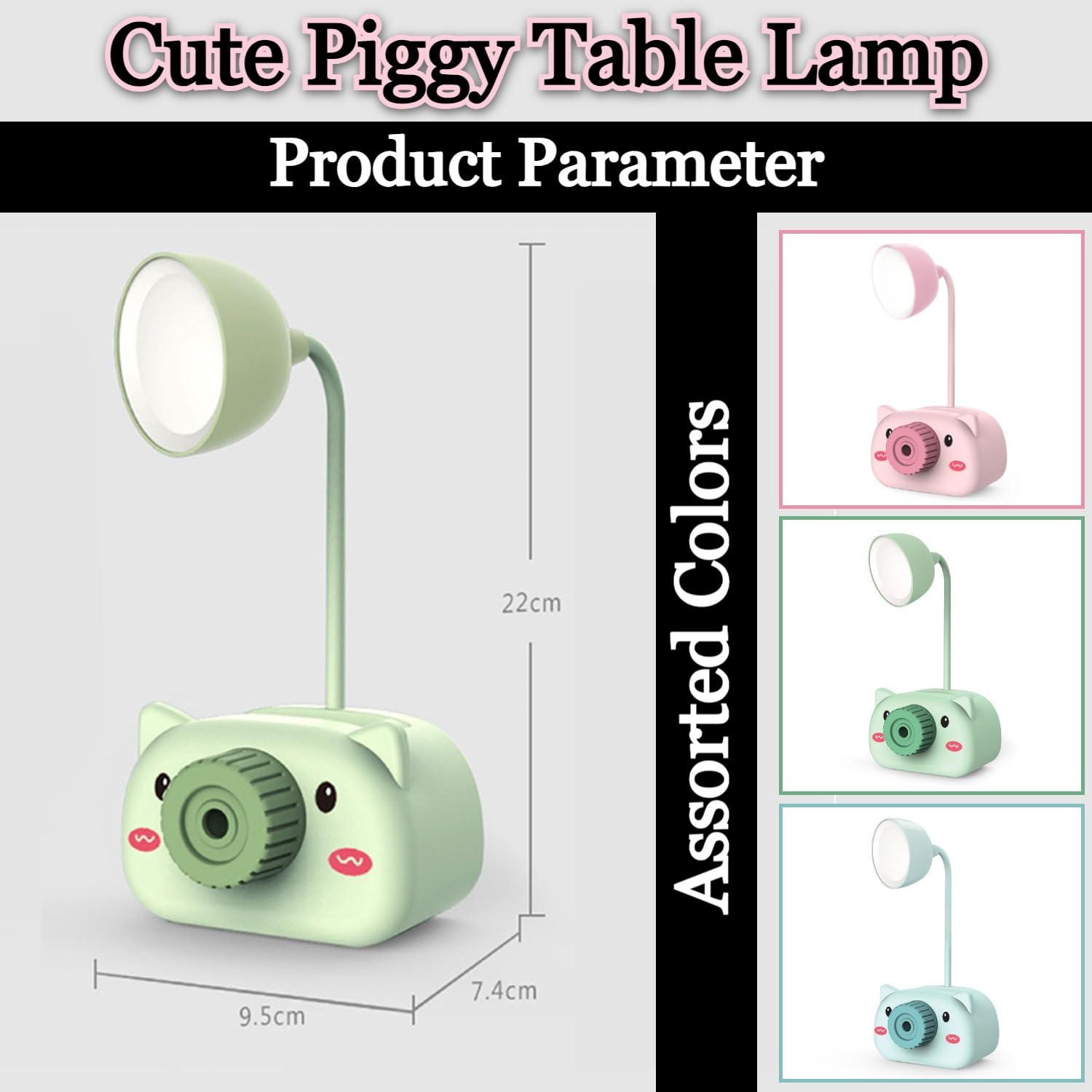 PiggyGlow: Rechargeable LED Table Lamp with Pen Holder & Sharpener