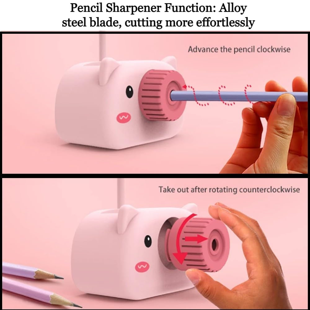 PiggyGlow: Rechargeable LED Table Lamp with Pen Holder & Sharpener