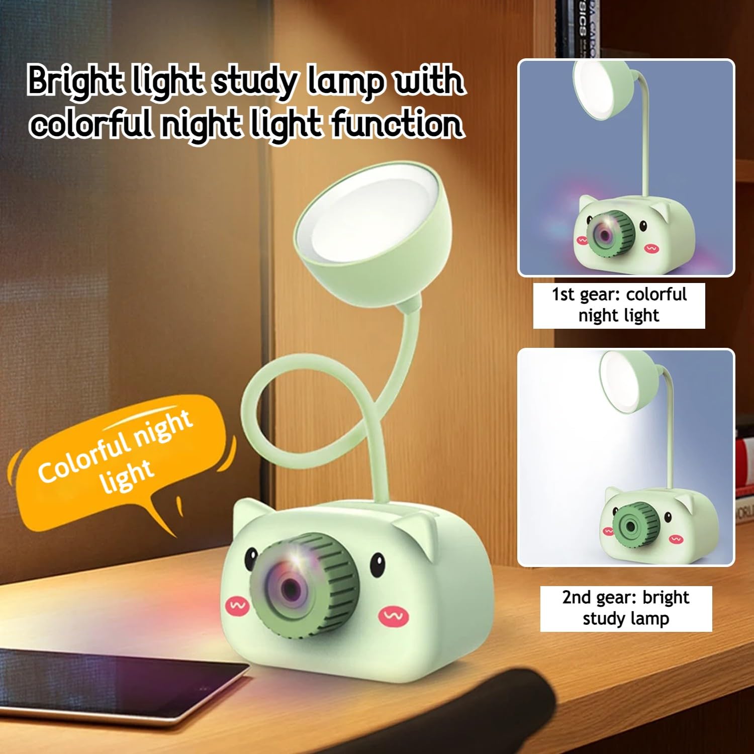 PiggyGlow: Rechargeable LED Table Lamp with Pen Holder & Sharpener