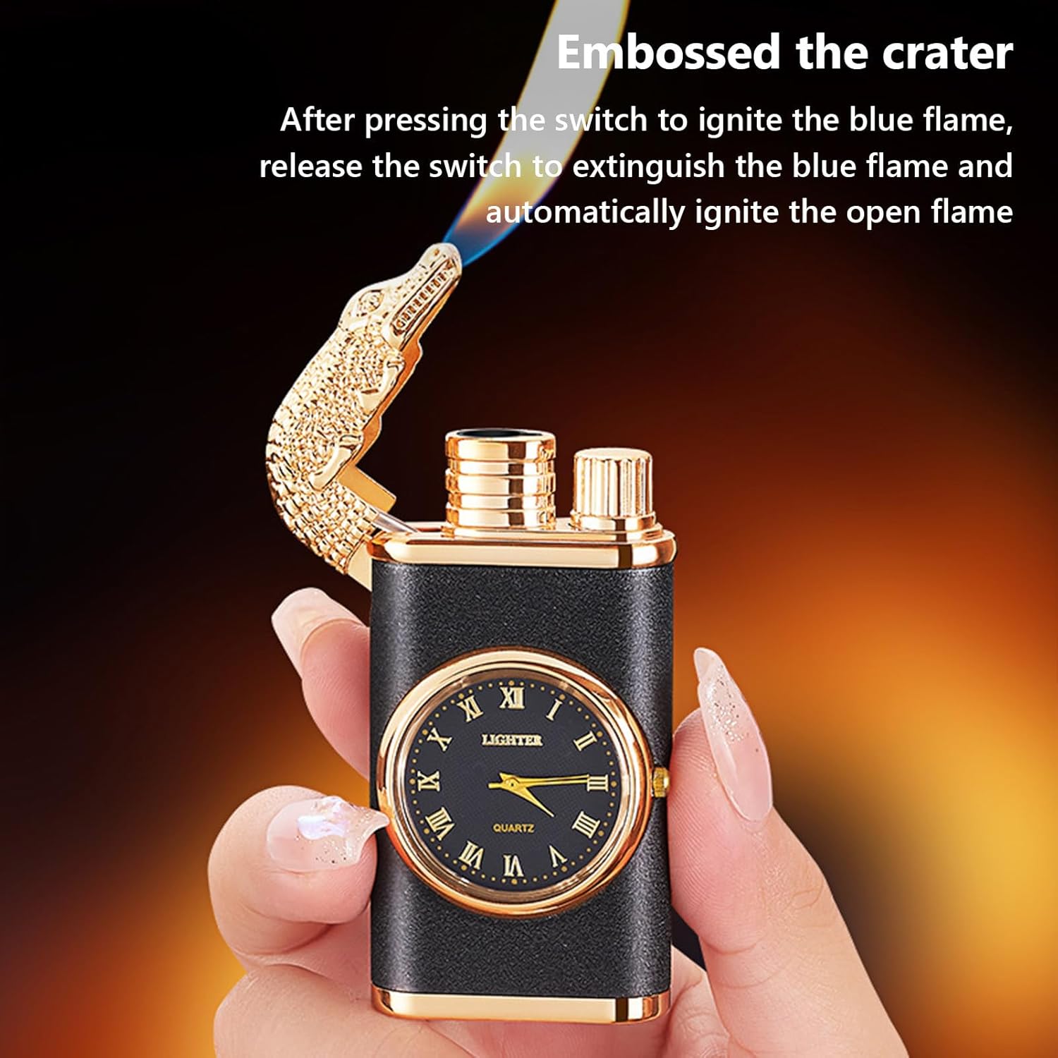 InfernoX: Windproof Dual Flame Dragon Lighter with Watch