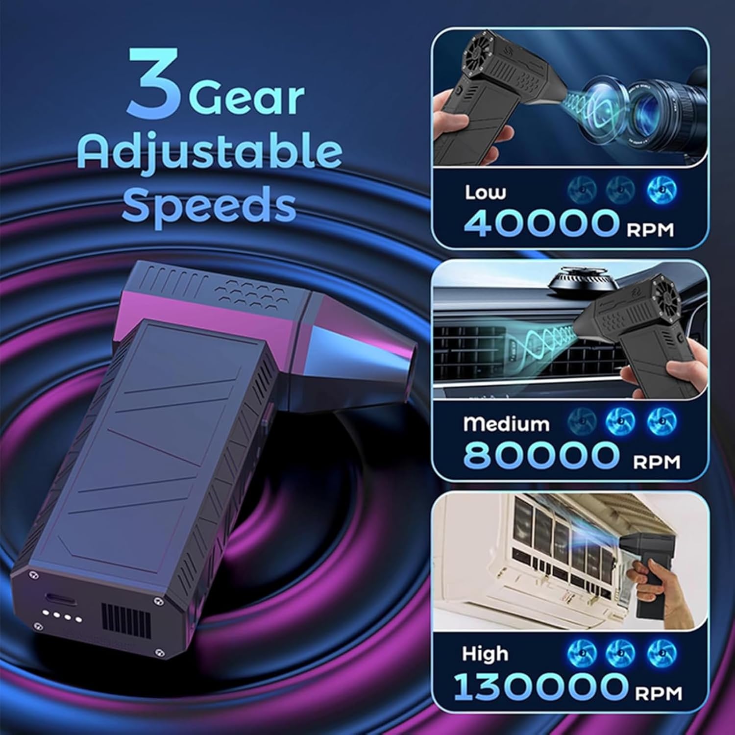 TurboJet: High-Speed Mini Blower & Air Duster (130,000 RPM, 52m/s Wind Speed)