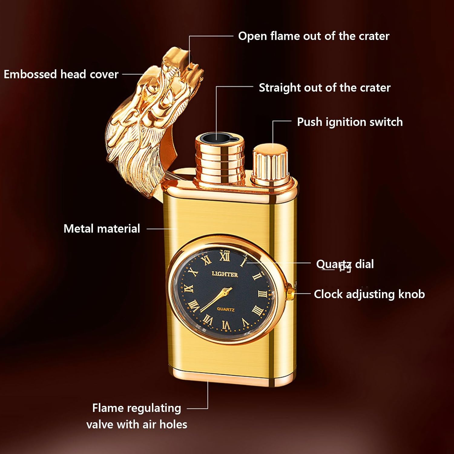 InfernoX: Windproof Dual Flame Dragon Lighter with Watch