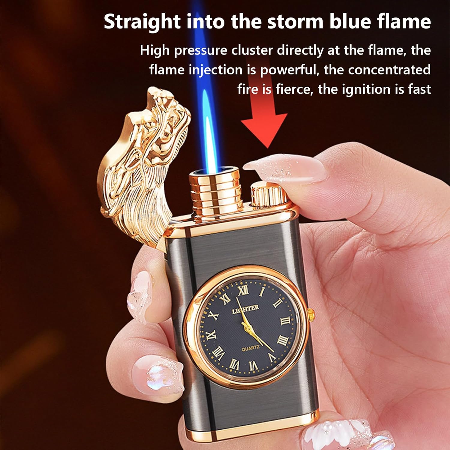 InfernoX: Windproof Dual Flame Dragon Lighter with Watch