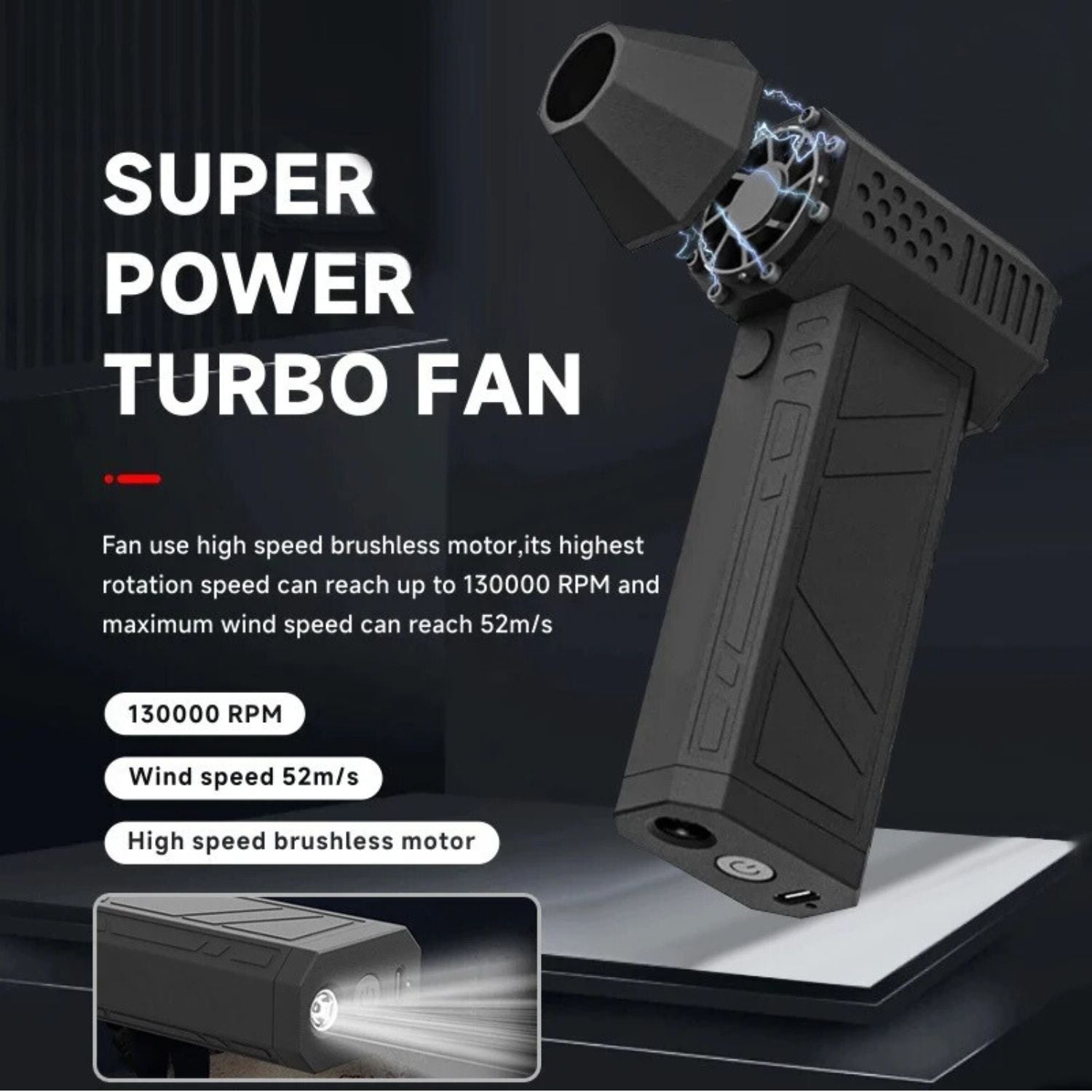 TurboJet: High-Speed Mini Blower & Air Duster (130,000 RPM, 52m/s Wind Speed)